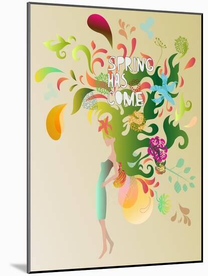 Spring Floral Girl Illustration-run4it-Mounted Art Print