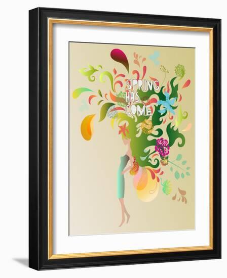 Spring Floral Girl Illustration-run4it-Framed Art Print