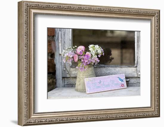 Spring Flower Bouquet in Metal Pot and Sign with Text-Andrea Haase-Framed Photographic Print