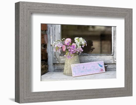 Spring Flower Bouquet in Metal Pot and Sign with Text-Andrea Haase-Framed Photographic Print