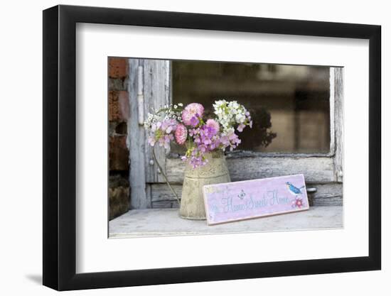 Spring Flower Bouquet in Metal Pot and Sign with Text-Andrea Haase-Framed Photographic Print