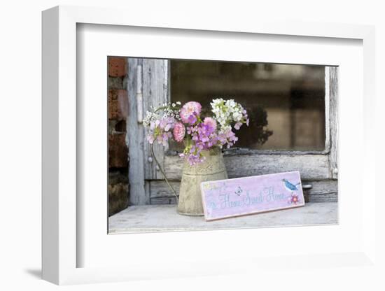 Spring Flower Bouquet in Metal Pot and Sign with Text-Andrea Haase-Framed Photographic Print