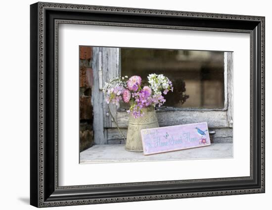 Spring Flower Bouquet in Metal Pot and Sign with Text-Andrea Haase-Framed Photographic Print