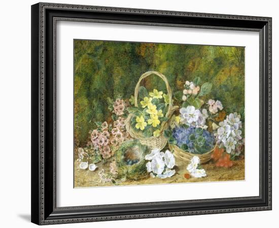 Spring Flowers and a Bird's Nest on a Mossy Bank-George Clare-Framed Giclee Print