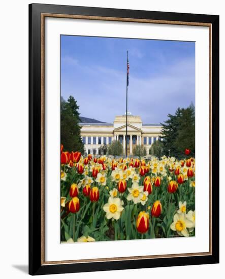 Spring Flowers and John Park Building, University of Utah, Salt Lake City, Utah, USA-Scott T. Smith-Framed Photographic Print