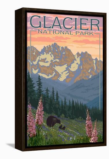 Spring Flowers, Glacier National Park, Montana-Lantern Press-Framed Stretched Canvas