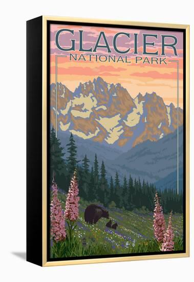 Spring Flowers, Glacier National Park, Montana-Lantern Press-Framed Stretched Canvas