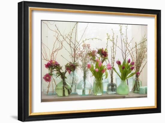 Spring Flowers in Glass Bottles II-Cora Niele-Framed Giclee Print