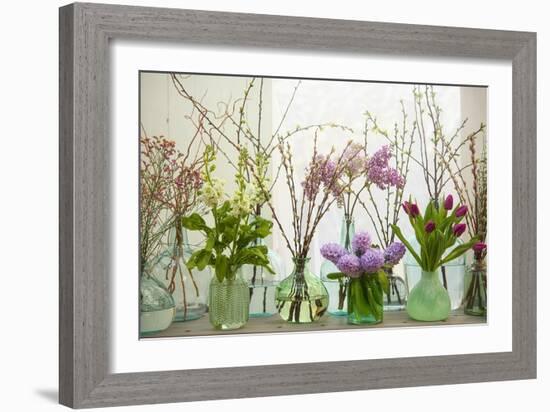 Spring Flowers in Glass Bottles III-Cora Niele-Framed Giclee Print