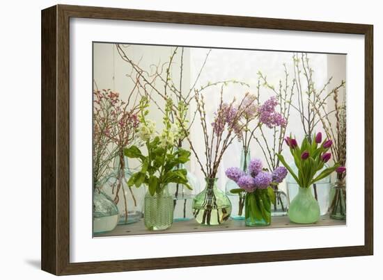 Spring Flowers in Glass Bottles III-Cora Niele-Framed Giclee Print