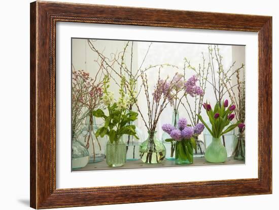 Spring Flowers in Glass Bottles III-Cora Niele-Framed Giclee Print