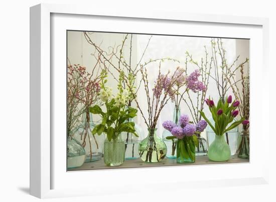 Spring Flowers in Glass Bottles III-Cora Niele-Framed Giclee Print