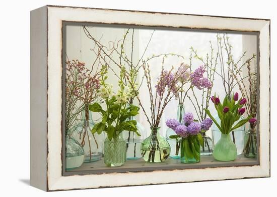 Spring Flowers in Glass Bottles III-Cora Niele-Framed Premier Image Canvas