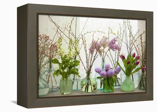 Spring Flowers in Glass Bottles III-Cora Niele-Framed Premier Image Canvas