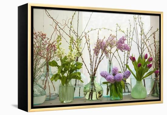 Spring Flowers in Glass Bottles III-Cora Niele-Framed Premier Image Canvas