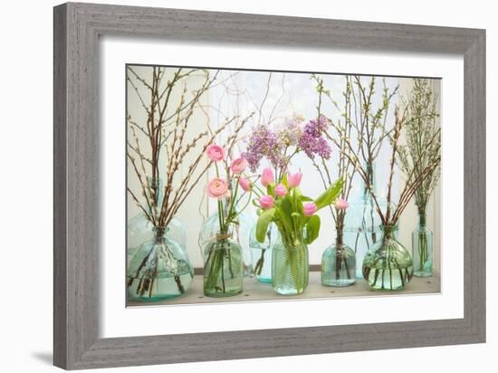 Spring Flowers in Glass Bottles VI-Cora Niele-Framed Giclee Print