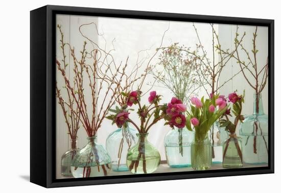 Spring Flowers in Glass Bottles VII-Cora Niele-Framed Premier Image Canvas