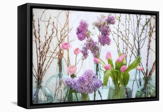 Spring Flowers in Glass Bottles VIII-Cora Niele-Framed Premier Image Canvas