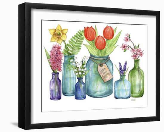 Spring Flowers In Glass Jars-Melinda Hipsher-Framed Giclee Print