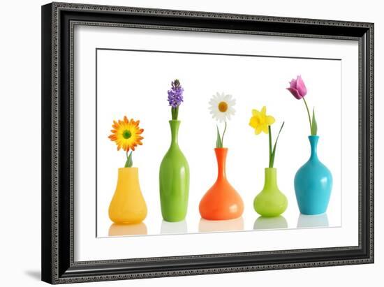 Spring Flowers In Vases Isolated On White-Acik-Framed Premium Giclee Print