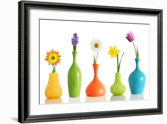 Spring Flowers In Vases Isolated On White-Acik-Framed Premium Giclee Print