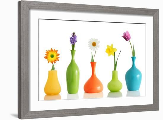 Spring Flowers In Vases Isolated On White-Acik-Framed Premium Giclee Print