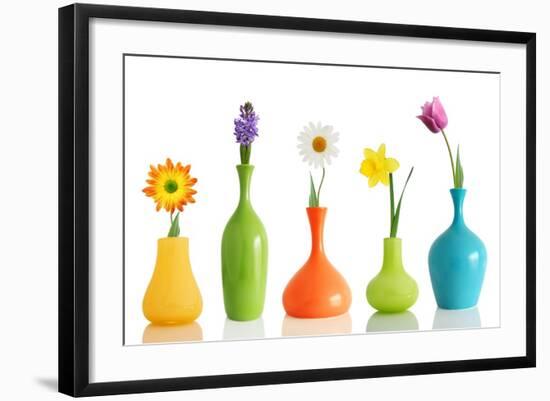 Spring Flowers In Vases Isolated On White-Acik-Framed Premium Giclee Print