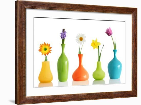 Spring Flowers In Vases Isolated On White-Acik-Framed Premium Giclee Print