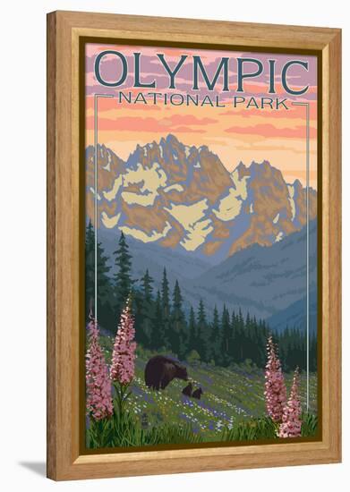 Spring Flowers, Olympic National Park-Lantern Press-Framed Stretched Canvas