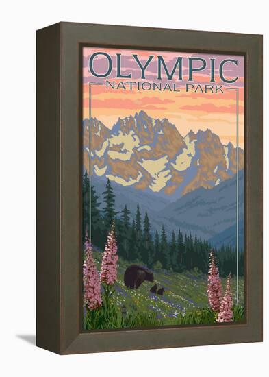 Spring Flowers, Olympic National Park-Lantern Press-Framed Stretched Canvas