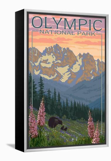 Spring Flowers, Olympic National Park-Lantern Press-Framed Stretched Canvas