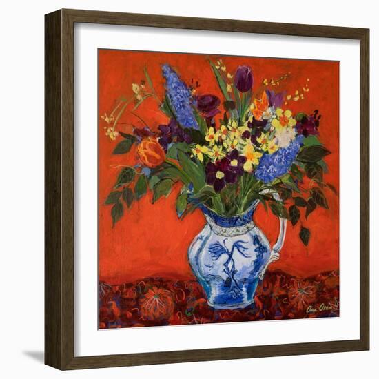 Spring Flowers on Red, 2017 (Acrylic)-Ann Oram-Framed Giclee Print