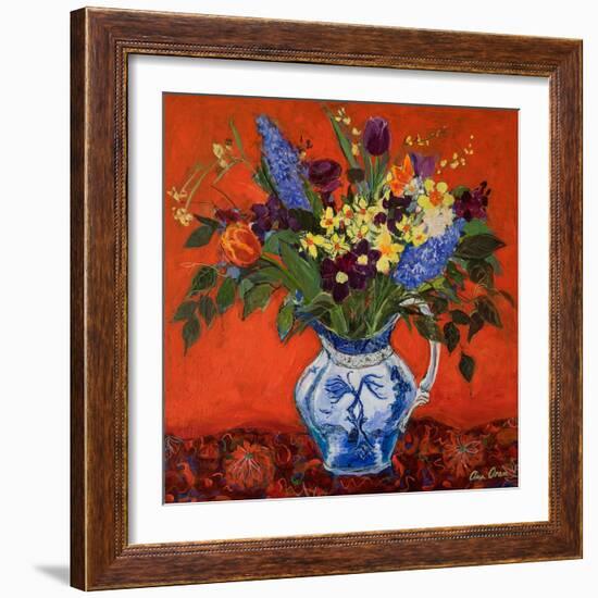 Spring Flowers on Red, 2017 (Acrylic)-Ann Oram-Framed Giclee Print