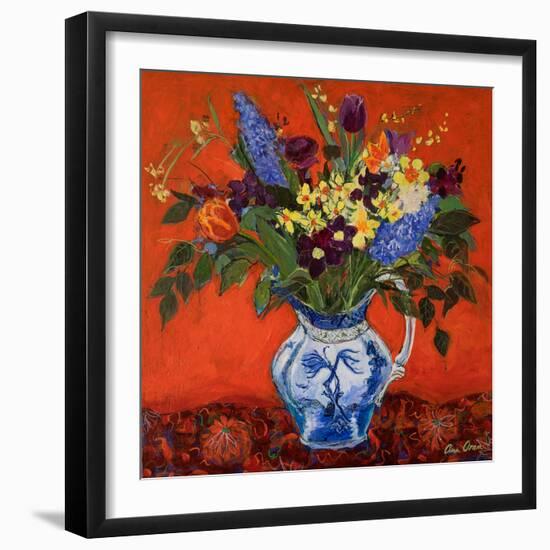 Spring Flowers on Red, 2017 (Acrylic)-Ann Oram-Framed Giclee Print