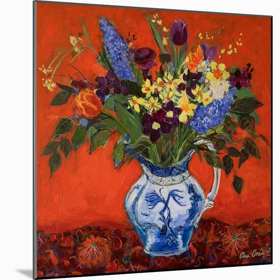 Spring Flowers on Red, 2017 (Acrylic)-Ann Oram-Mounted Giclee Print