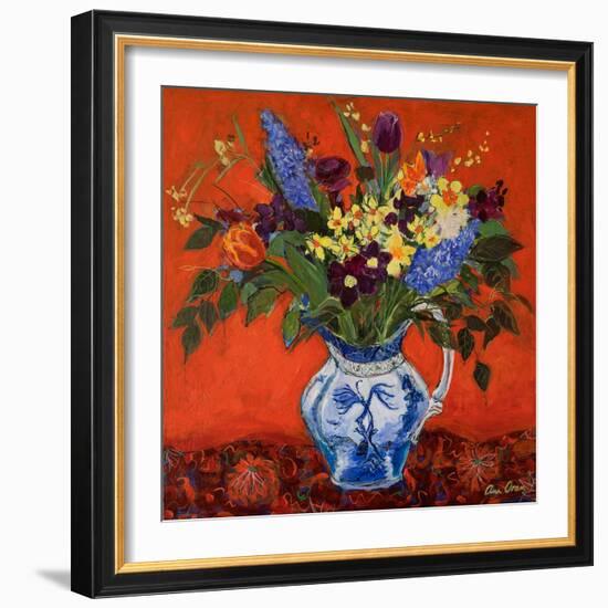 Spring Flowers on Red, 2017 (Acrylic)-Ann Oram-Framed Giclee Print