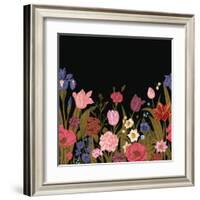 Spring Flowers. Seamless Floral Border. Colorful Poppies Iris Tulips Carnations Primroses Daffodils-Olga Korneeva-Framed Art Print