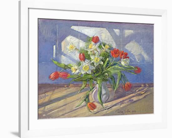 Spring Flowers with Window Reflections, 1994-Timothy Easton-Framed Giclee Print