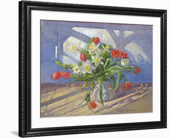 Spring Flowers with Window Reflections, 1994-Timothy Easton-Framed Giclee Print