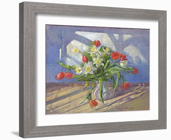 Spring Flowers with Window Reflections, 1994-Timothy Easton-Framed Giclee Print