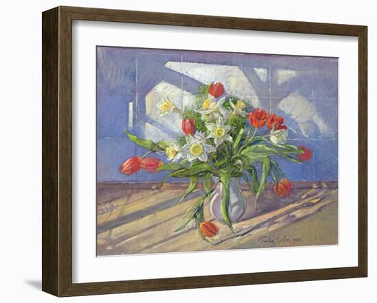 Spring Flowers with Window Reflections, 1994-Timothy Easton-Framed Giclee Print