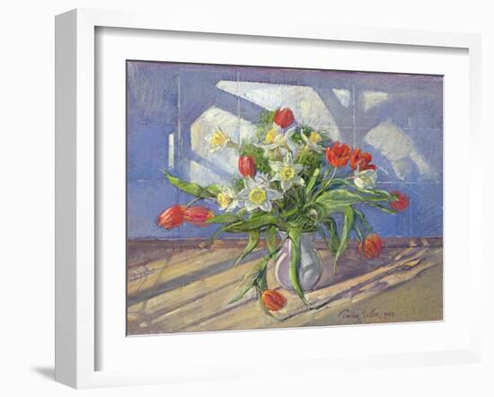 Spring Flowers with Window Reflections, 1994-Timothy Easton-Framed Giclee Print