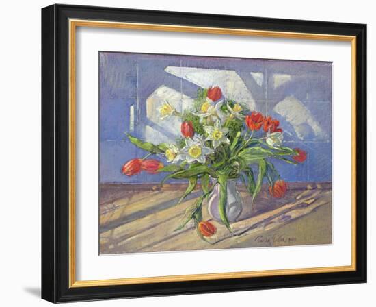 Spring Flowers with Window Reflections, 1994-Timothy Easton-Framed Giclee Print