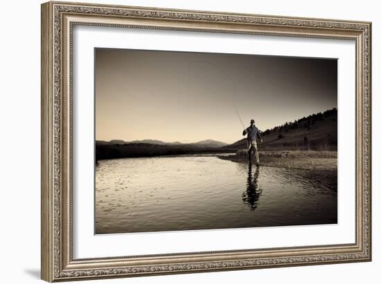 Spring Fly Fishing At Dusk Outside Of Fairplay Colorado The Mosquito Range Looms In The Background-Liam Doran-Framed Photographic Print