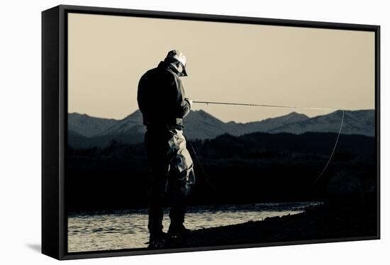 Spring Fly Fishing At Dusk Outside Of Fairplay Colorado The Mosquito Range Looms In The Background-Liam Doran-Framed Stretched Canvas