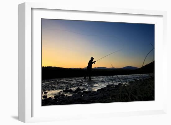 Spring Fly Fishing At Dusk Outside Of Fairplay Colorado The Mosquito Range Looms In The Background-Liam Doran-Framed Photographic Print