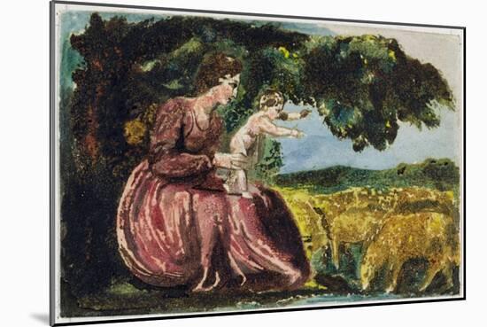 Spring, from 'Songs of Innocence', 1789 (Coloure-Printed Relief Etching with W/C on Paper)-William Blake-Mounted Giclee Print