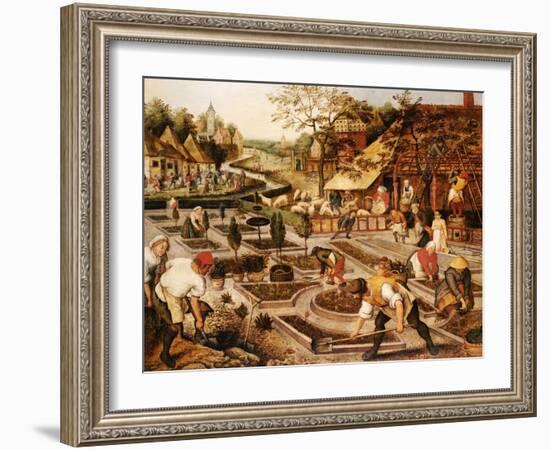 Spring: Gardeners, Sheep Shearers and Peasants Merrymaking-Pieter Bruegel the Elder-Framed Giclee Print