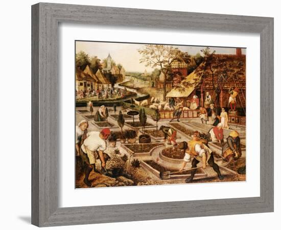 Spring: Gardeners, Sheep Shearers and Peasants Merrymaking-Pieter Bruegel the Elder-Framed Giclee Print