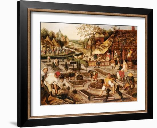Spring: Gardeners, Sheep Shearers and Peasants Merrymaking-Pieter Bruegel the Elder-Framed Giclee Print